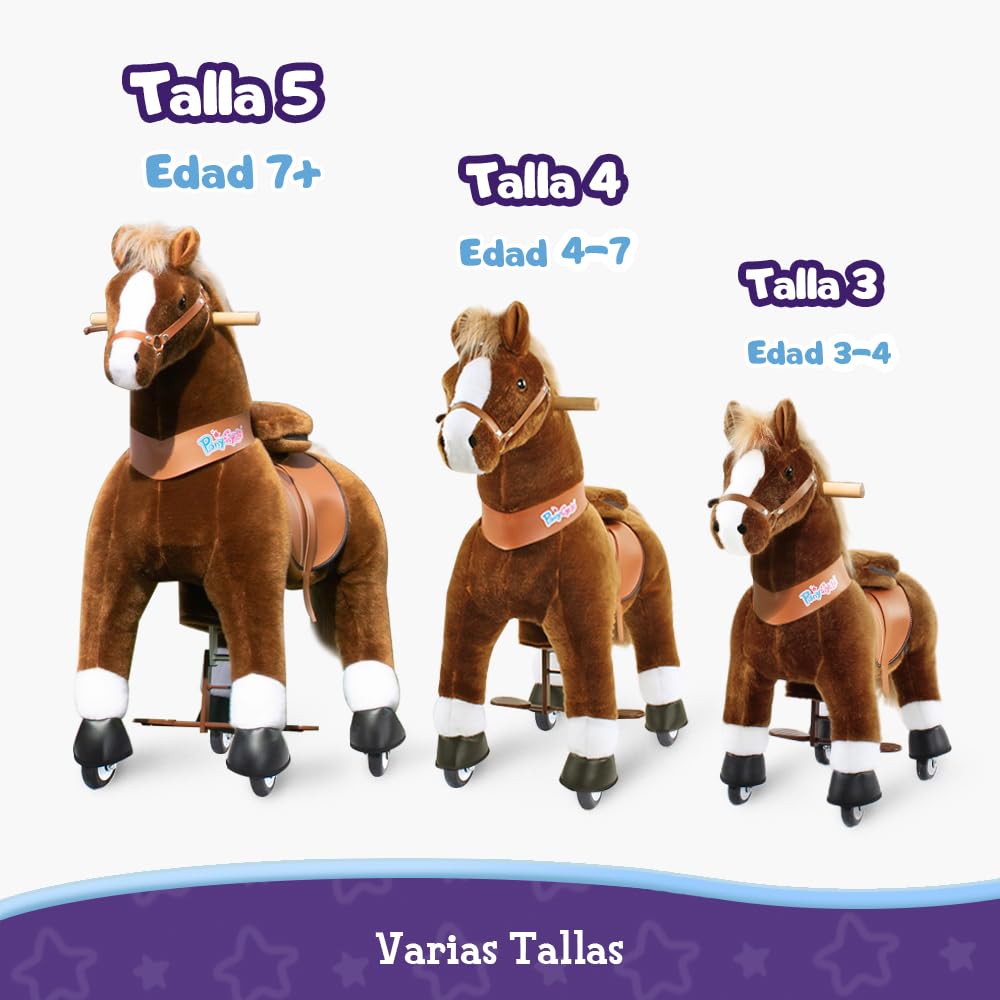 PonyCycle Oficial Clásico Modelo U Pony para Montar Balancin con Ruedas Caballo Juguete Grande Peluche de Caballo Infantil (con Freno y Sonido/Talla 3 para Edades de 3-4 años) Caballo Marrón Ux324