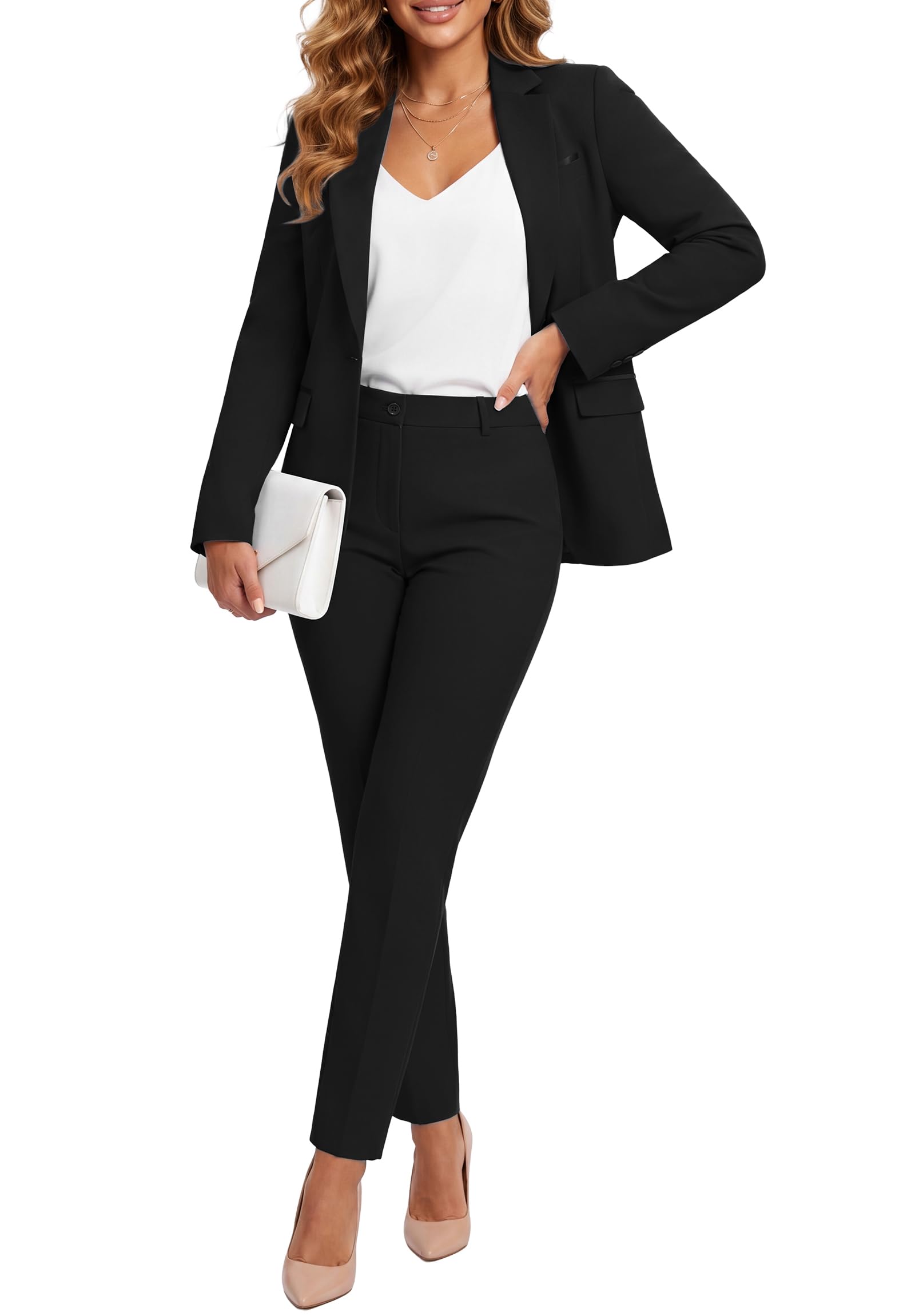 Kelyaa Conjunto de 2 Piezas para Mujer con Muescas, un botón, Corte Estrecho, para Negocios, Oficina, Trabajo, Esmoquin