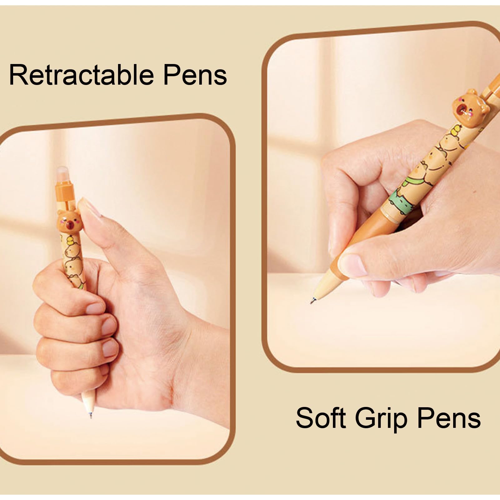 MOZXIRZ 4 penne gel cancellabili retrattili, a forma di capybara, punta fine da 0,5 mm, inchiostro blu, scrittura liscia, per donne, ragazze, ragazzi, ufficio e scuola (inchiostro blu capibara)