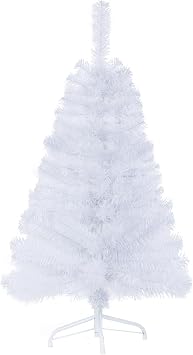 3FT Artificial Christmas Tree White Tabletop Christmas Tree with Metal Stand Mini Xmas Pine Tree for Party Supplies Indoor Outdoor Holiday Home DecorationWhite