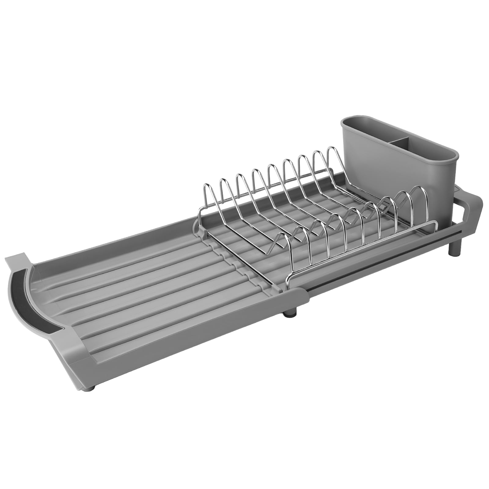 Scolapiatti compatto espandibile, salvaspazio, in acciaio inossidabile, resistente alla ruggine, per piani di lavoro e appartamenti, mobile da lavello, allungabile da 29 a 50 cm (grigio)