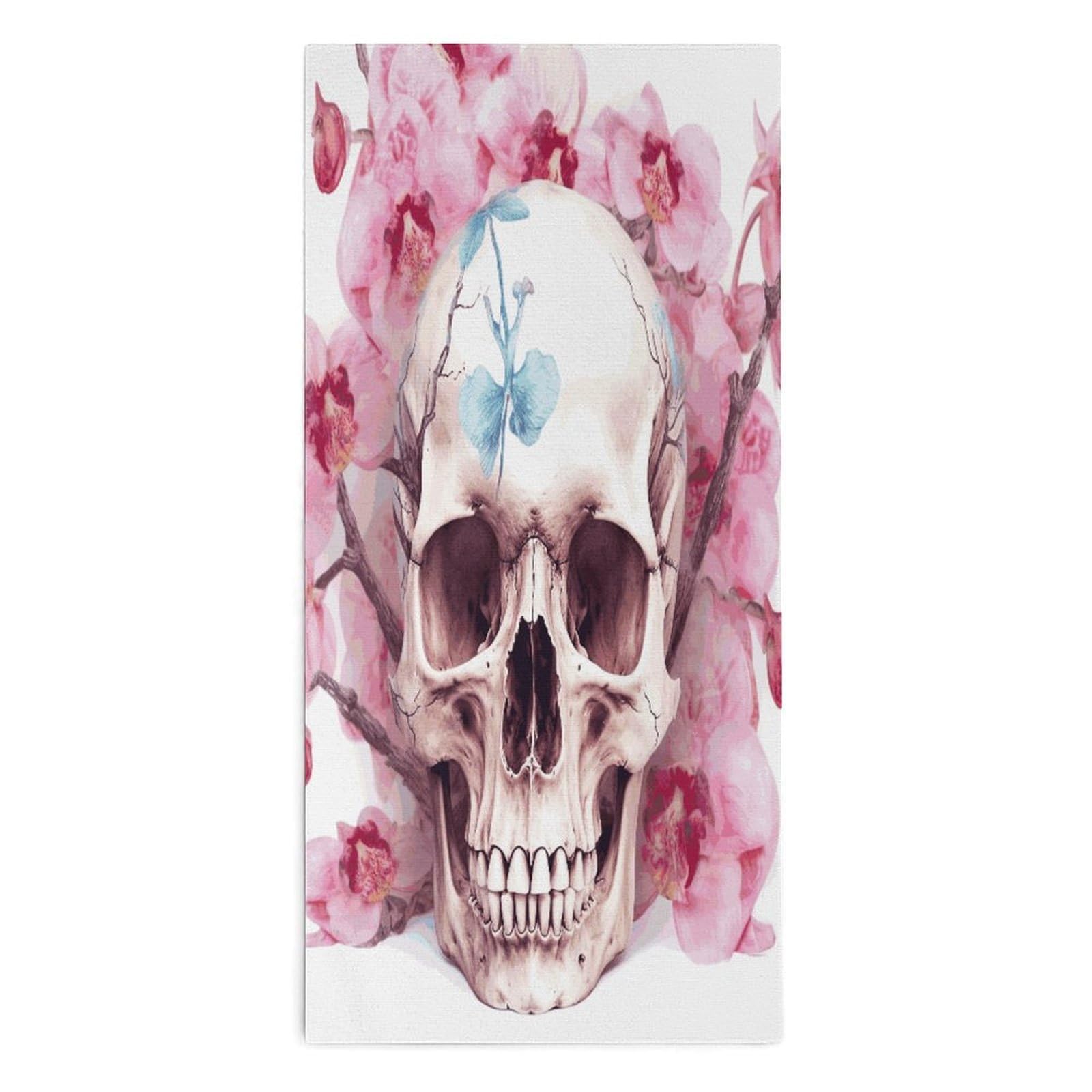 Btcowzrv Style Human Skull Pink Flowers Bath Towel Beach Towels Shower Towel