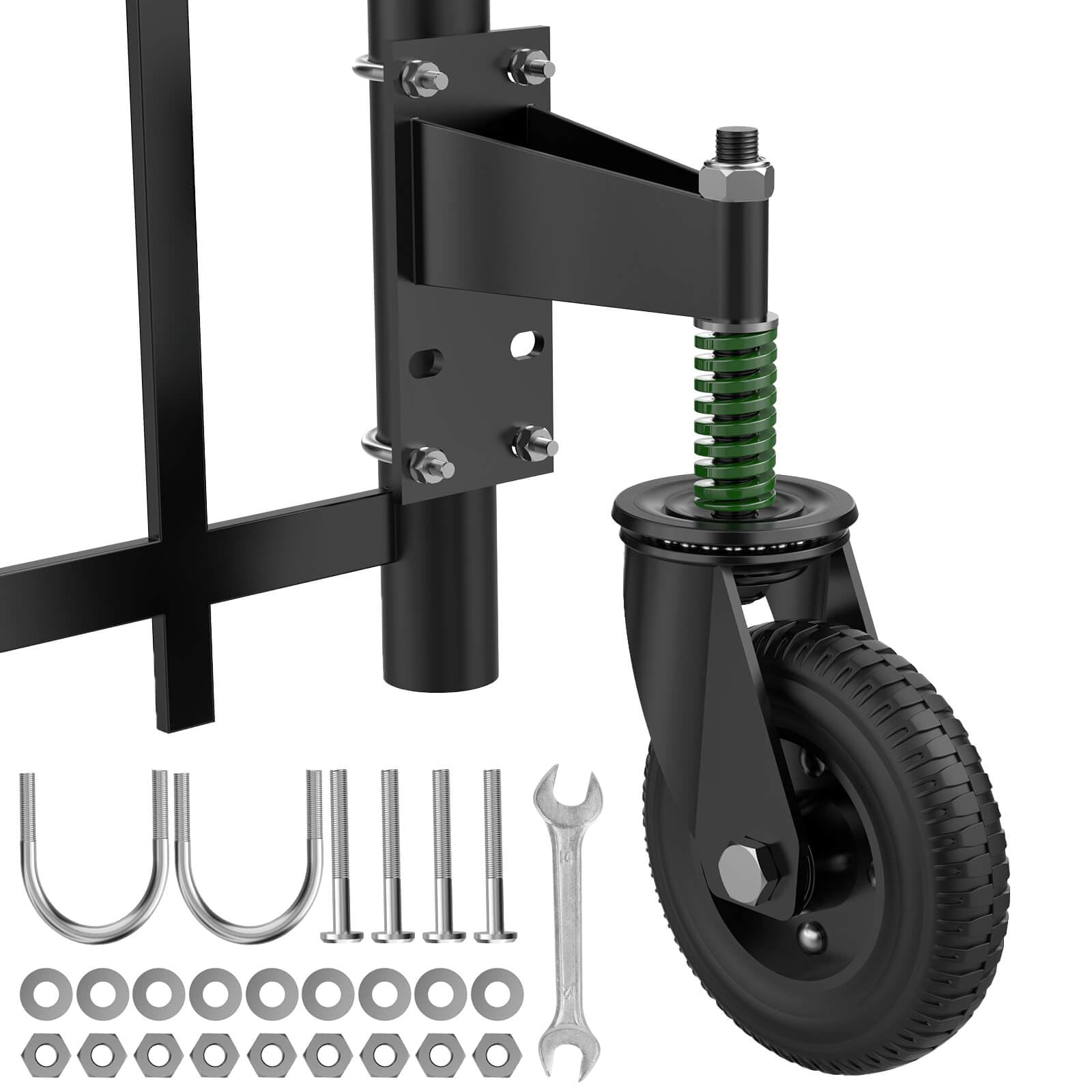 8inch Heavy Duty Fence Gate Wheels - Support 600 lbs, Spring-Loaded, 360 Degree Rotation, Gate Caster Kit, for Wooden & Metal Tube Gates, Ideal for Fences, Yards & Farms