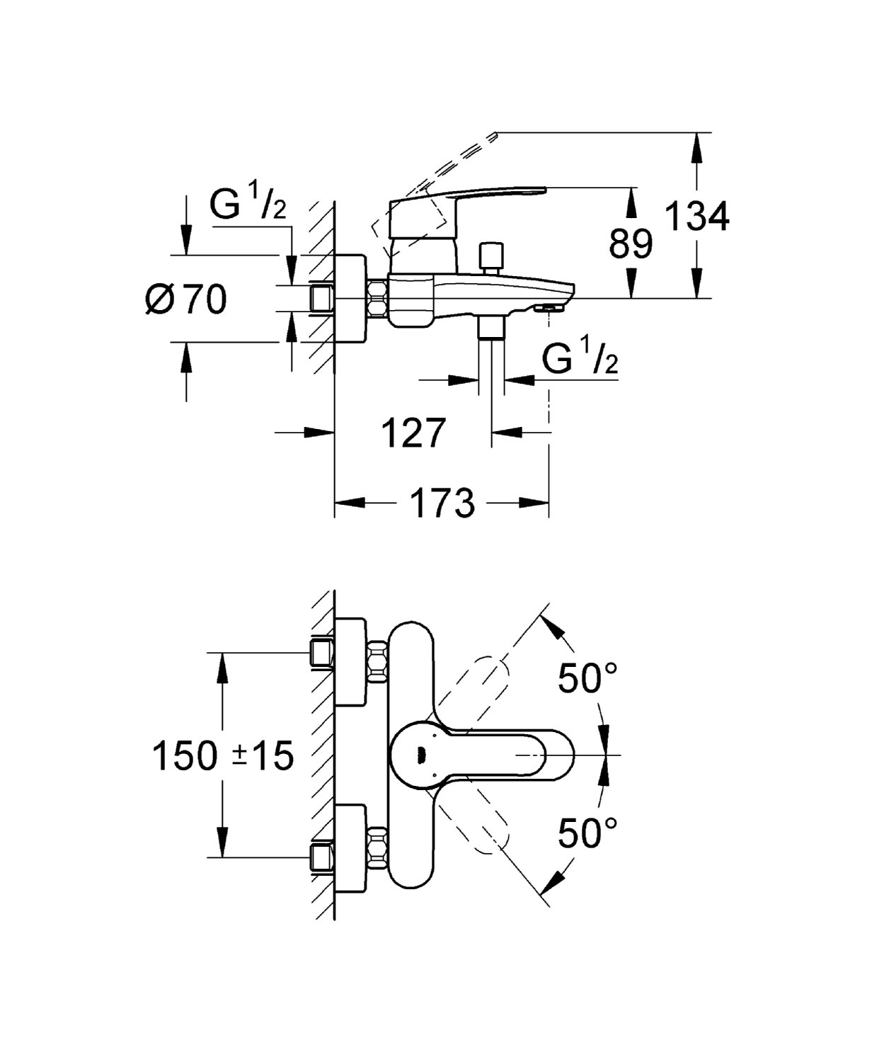 Grohe 32228002 Eurostyle Cosmopolitan Mitigeur bain/douche mural Argent