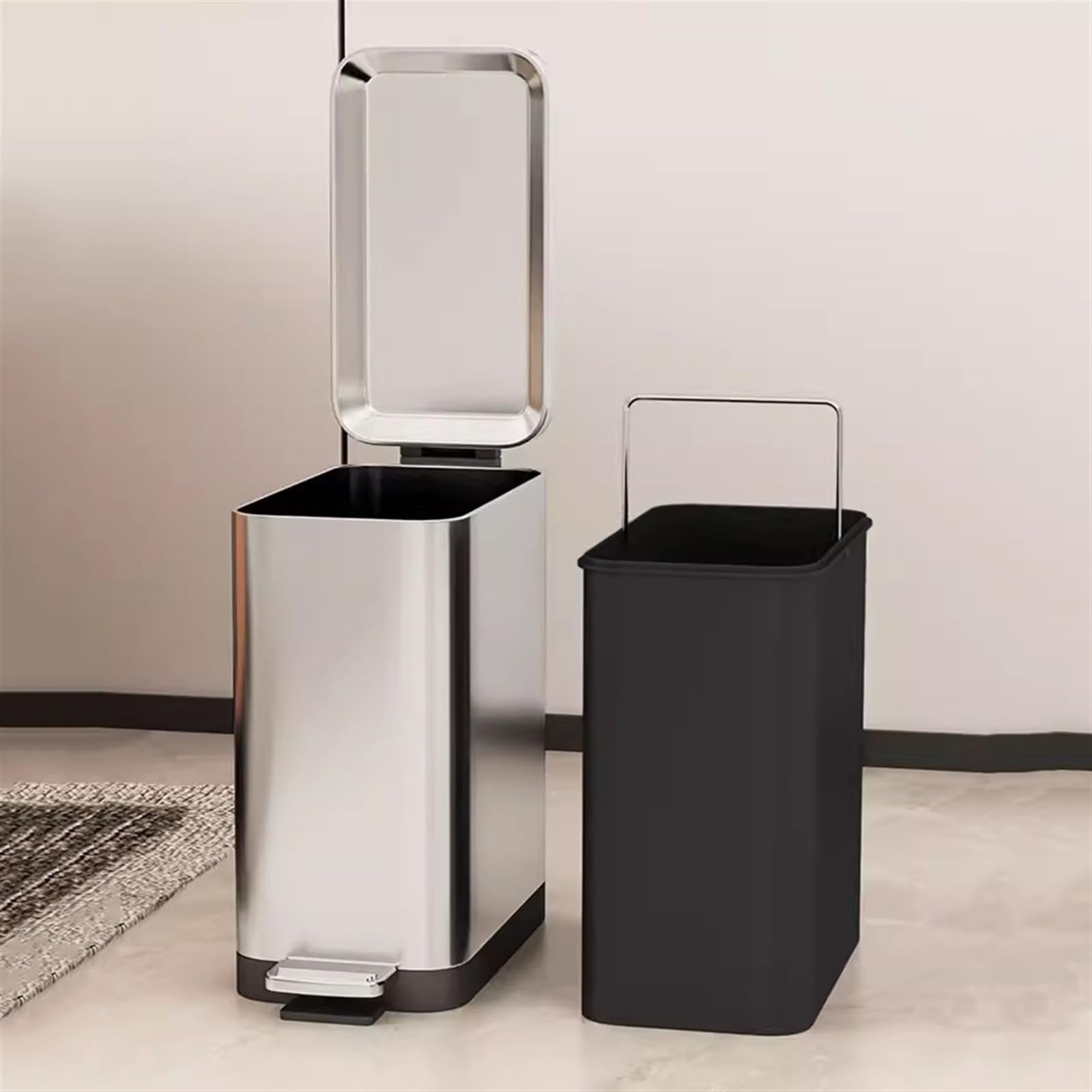 Papelera de Escritorio Bote de basura delgado de acero inoxidable con pedal, cubo de basura estrecho con tapa de cierre suave y cubo interior extraíble for el hogar, cocina y baño Cubo de Basura(Tungs