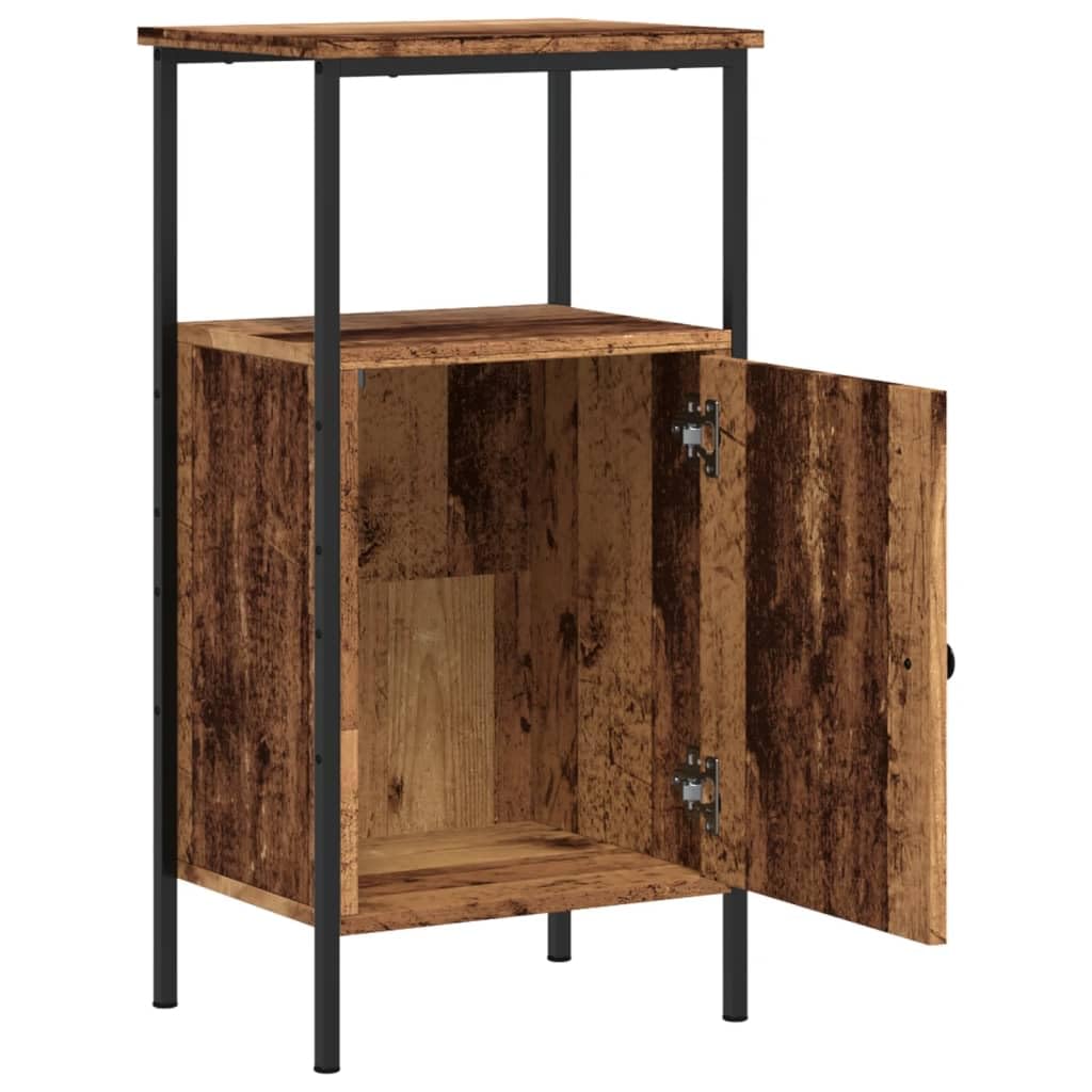 Stolik nocny o wyglądzie starego drewna, materiał drewnopochodny z drzwiami i półką 41 x 31 x 80 cm, stolik pomocniczy ze schowkiem do sypialni, salonu i pokoju gościnnego, stabilne okucia