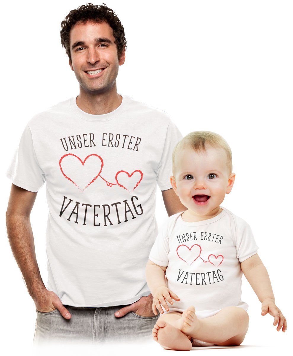 Unser Erster Vatertag Baby Body und T-Shirt Set - Partnerlook für Papa und Baby - Geschenk für Neugeborene