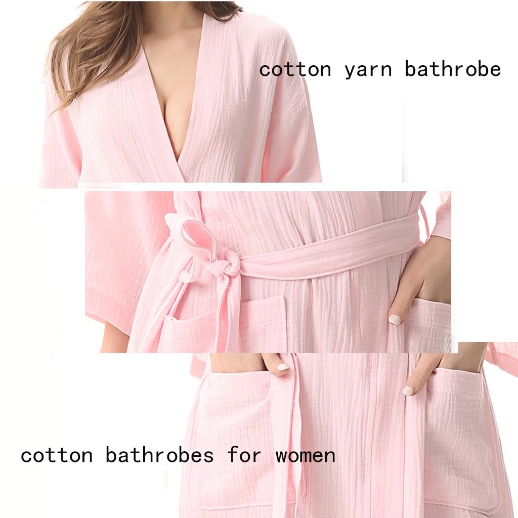 XUEMML Peignoir Femme Coton Kimono Robe ，Peignoir De Bain Femme Ete， Vêtements De Nuit Doux pour Femmes ， Peignoir De Nuit Mince Double Gaze Kimono Japonais Pyjamas (Color : Light Grey, Size : L)