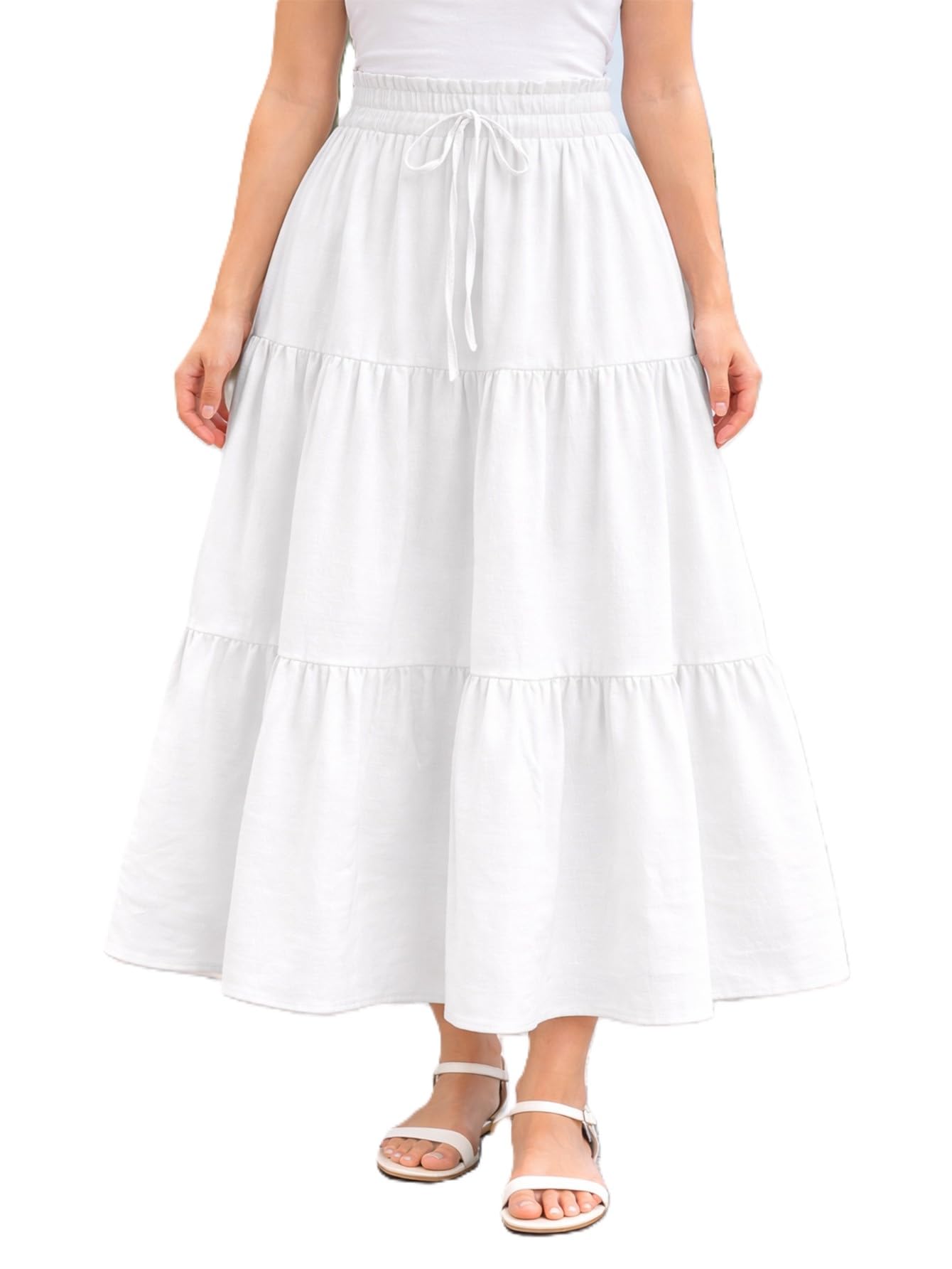 aahwan Women's Polycotton Maxi Solid Tiered Ruched Elastic Waist Skirt-picture-38