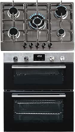 SIA 60cm Black Double Electric Fan Oven, 4 Burner Gas On Glass Hob - View #6
