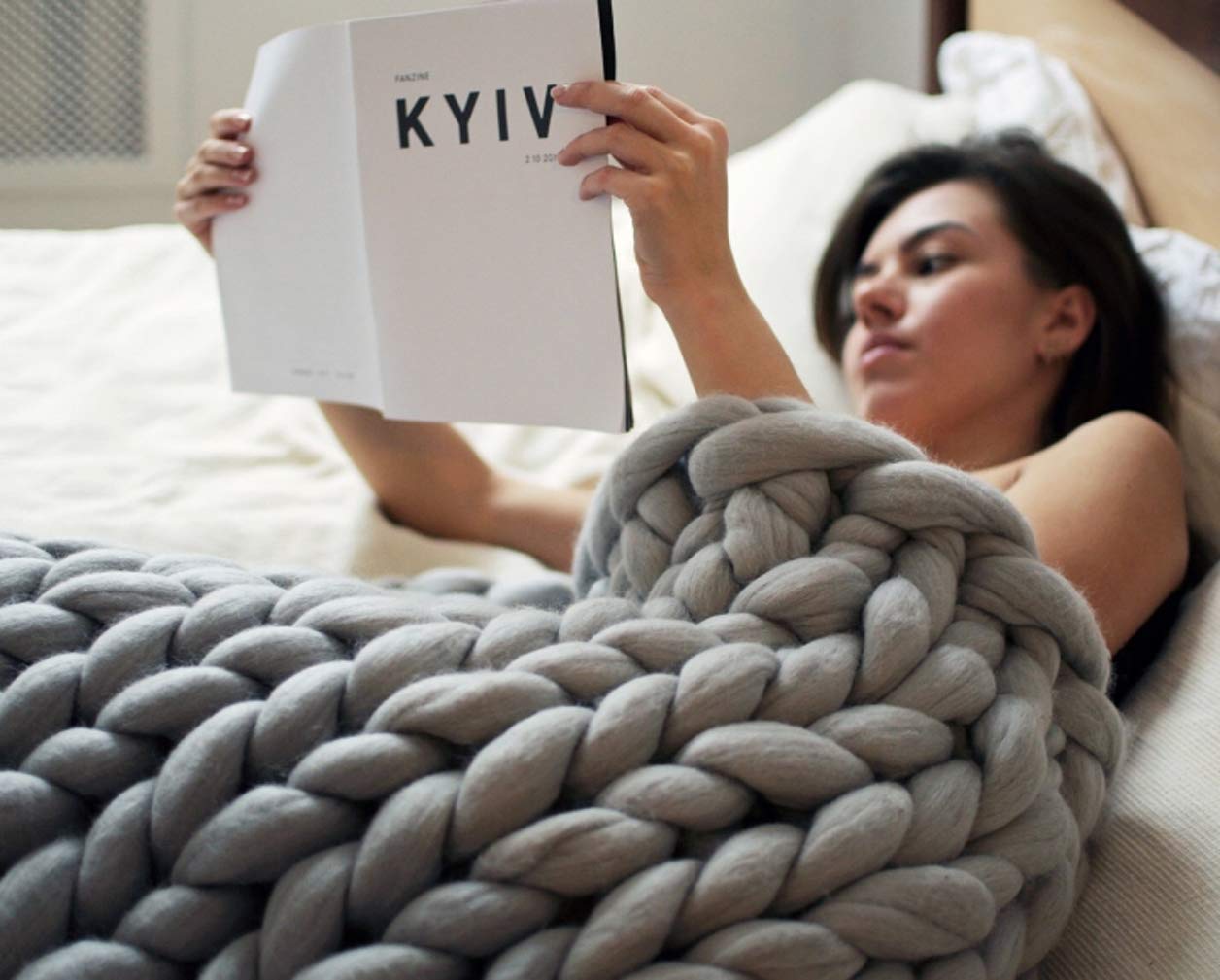 YIYIDAChunky Knitted Blanket Merino Wool Blend Arm Knit Throw Super Large Hand Knitting Yarn Pet Bed Chair Sofa Yoga Mat Rug,100x130cm