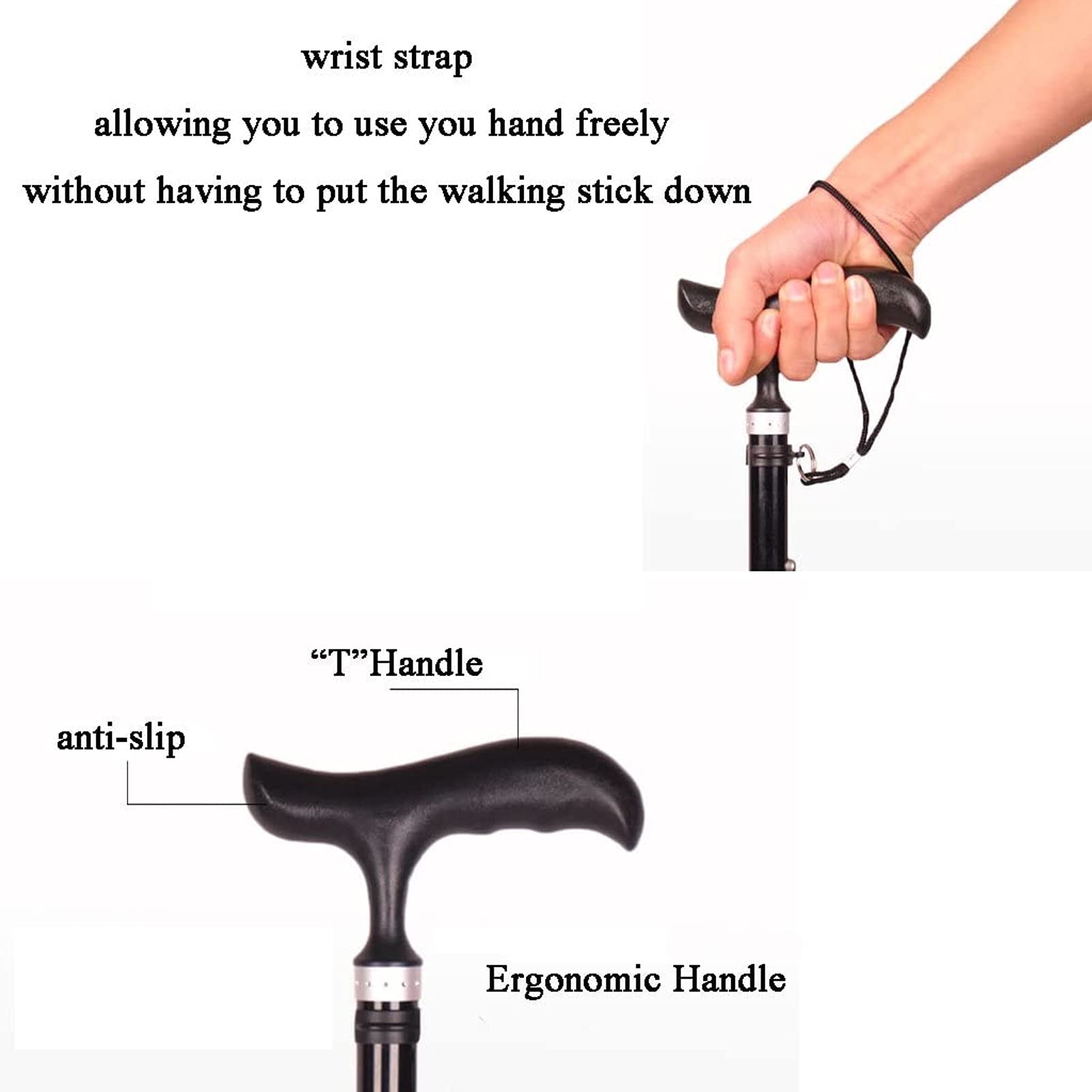 Cane plegable, bastón plegable ligero para hombres y mujeres, caminar bastón de bastón ajustable y duradero para viajes portátiles, equilibrio, equilibrio, ayuda de movilidad con mango ergonómico, cuá