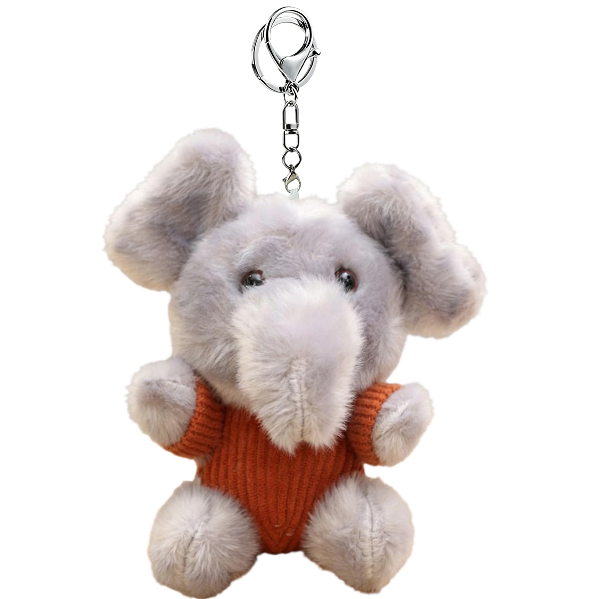 Glimbely Cute Plush Striped Elephant Bag Charm for Backpack, Kawaii Car Keychain Holder Cute Stuffed Animal Elephant Purse Charms for Handbags (Gray-orange)