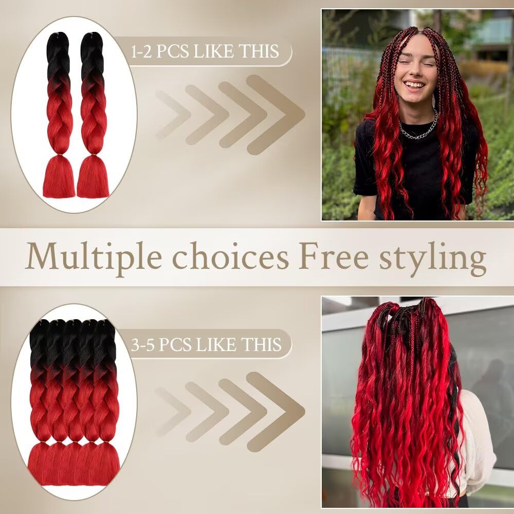 ShowJarlly Kanekalon Zopfhaar, 51 cm, Ombre Jumbo Braids, 5 Pakete afrikanische Zöpfe, Haarverlängerung aus Kunstfaser für Häkelzöpfe, Twisted Flechten (Schwarz/Dunkelbraun#) - 5