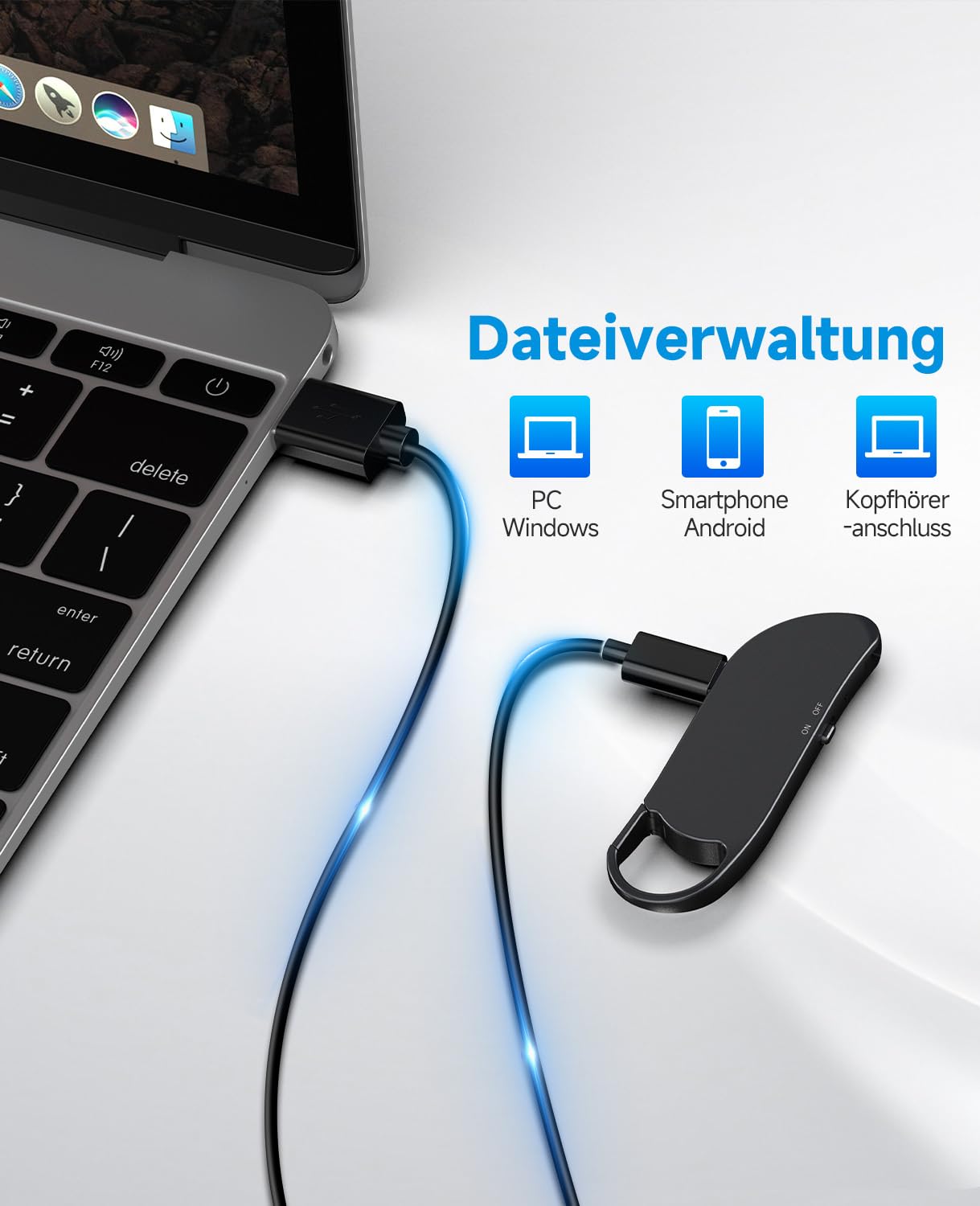 64GB Diktiergerät Mini, Vandlion Stereo Aufnahmegerät mit Rauschunterdrückung, USB C Voice Recorder mit Spracherkennung für Vorlesungen Interviews Meetings Klasse
