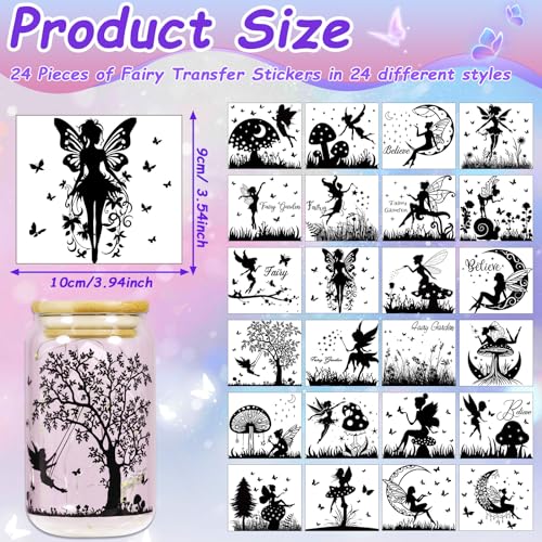 Image of 24 Pieces Fairy Silhouettes Rub on Transfer Stickers for Halloween Crafts
