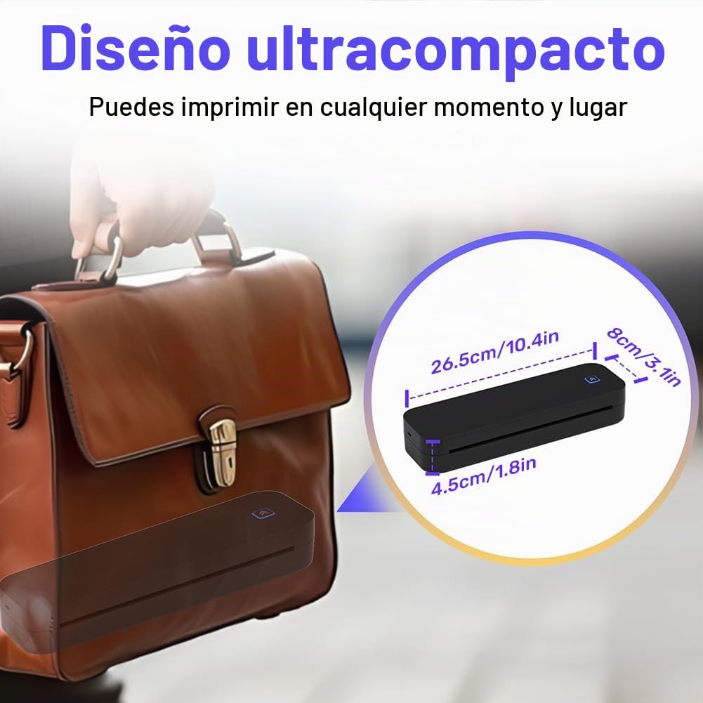 OFFCUP Impresora Térmica Portátil A4 con Bluetooth, Compatible con Phone, Wireless para Rollo de Papel Térmico