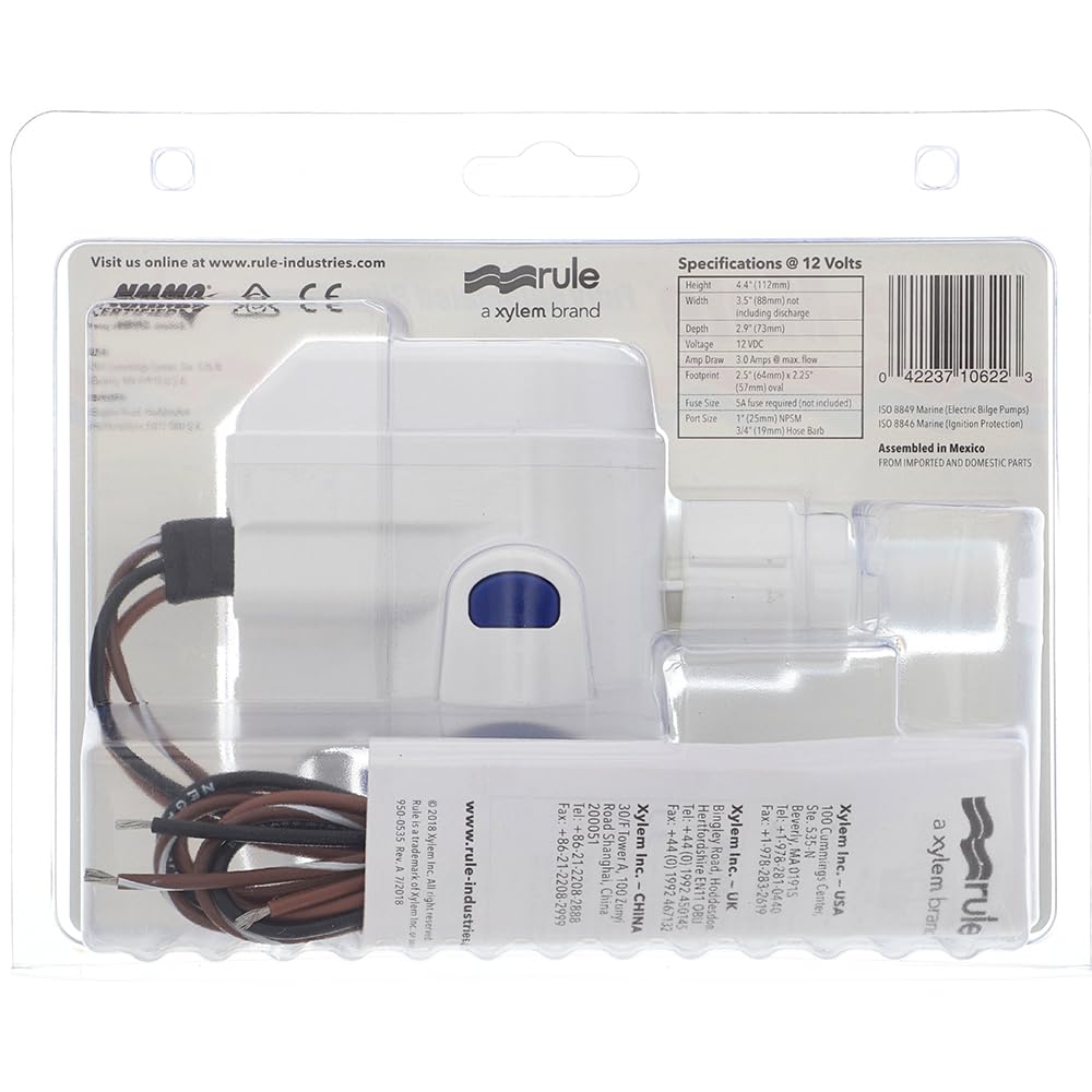 Rule Bombas de achique sumergibles automáticas Mate RM800B de 12 V y 800 GPH, Unisex-Adult, One