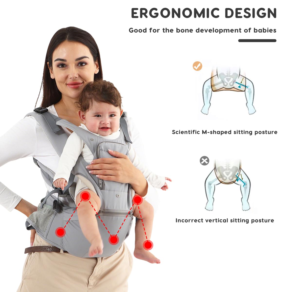 SONARIN 3-in-1 Leggero Marsupio Neonati con Sedile,Multifunzionale Traspirante Portantina Porta Bambino Fascia Porta Bebè con Cappuccio Rimovibile,Multi-Posizioni per Neonati(Nero)