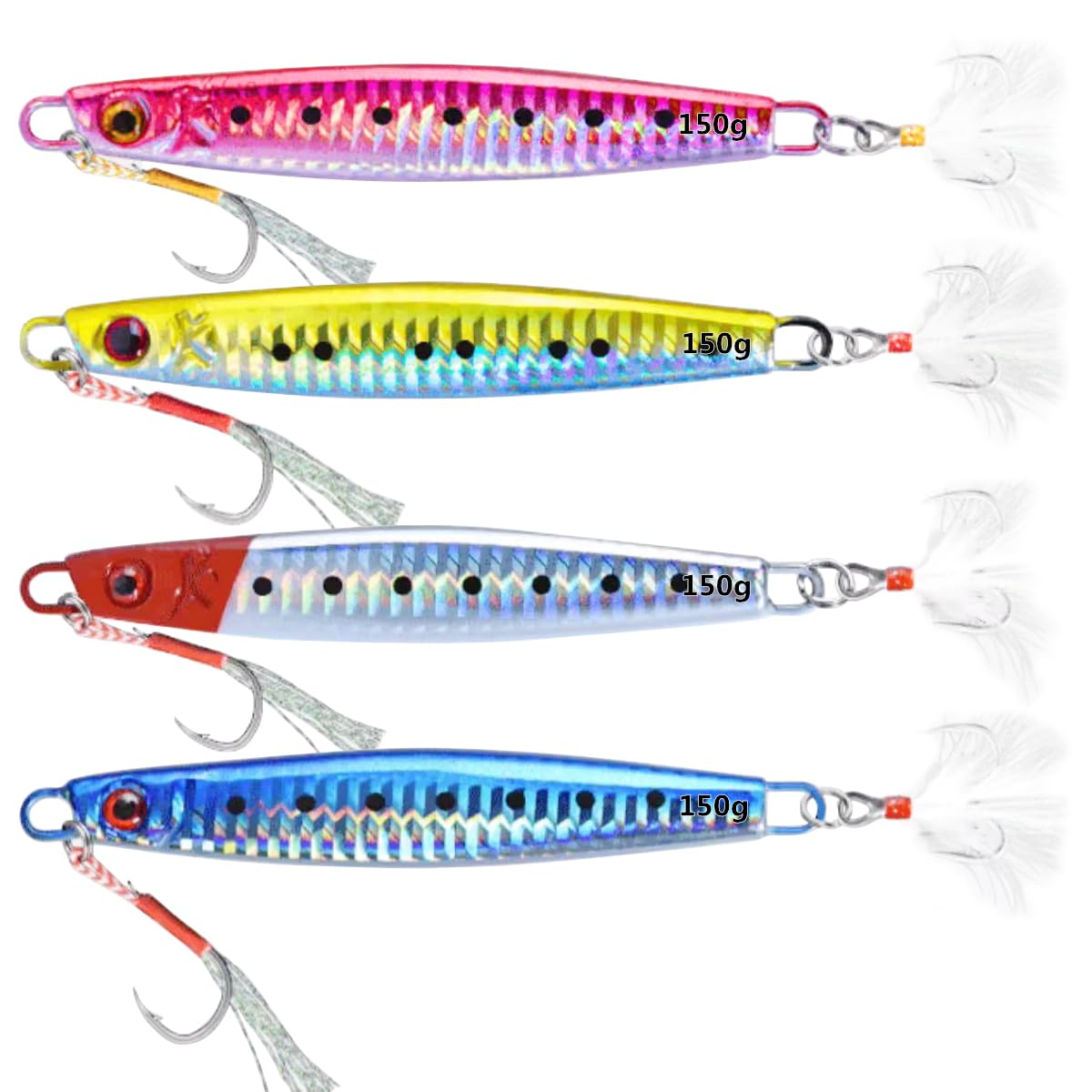 Profondo Affondamento Mare Esche da Pesca, WASAGA 4pz 60g/80g/100g/120g/150g/180g Metallo duro Mare Spinner Pesce Esca per Tonno Salmone Cernia & Jigging Lure