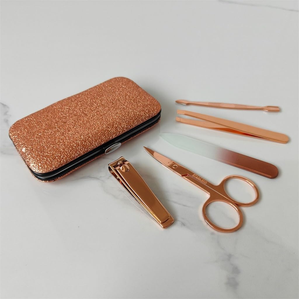 Ensemble de Coupe-Ongles en Acier Inoxydable Or Rose, kit de manucure, Coupe-Ongles, kit d'outils de beauté, Patch Blanc à Cinq Pointes (Patch Blanc Cinq)