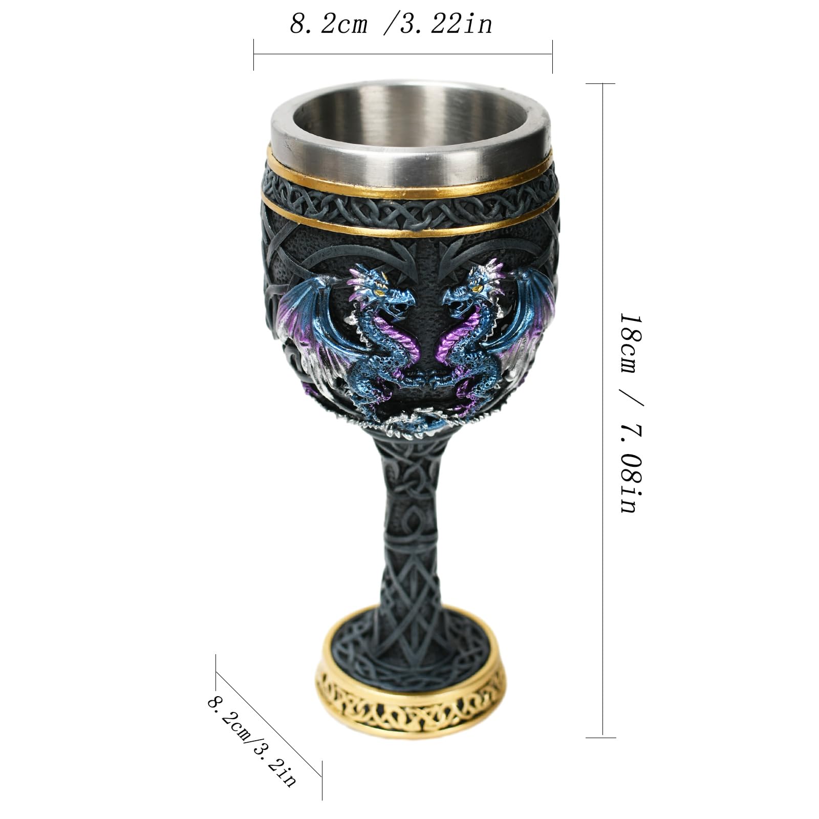 KalyZ@rts Bronze Dragon Goblet with Stainless Steel Cup, Dragon Wine Medieval Dungeons and Dragons Chalice, Dragon Gift Collectible - 7oz (Blue Dragon Cup)