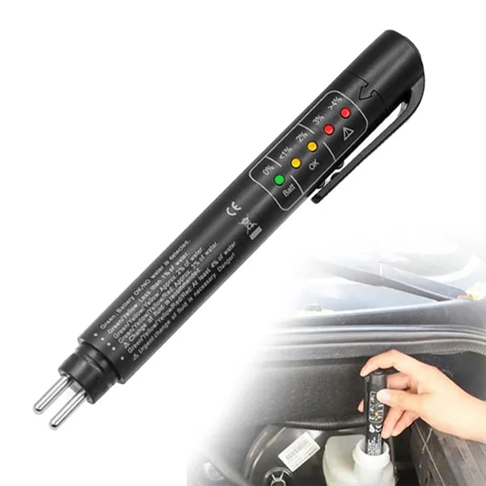 TMRBBesty Tester Liquido Freni,Tester Olio Freni,Penna Tester Liquido Freni,Tester del Liquido,con 5 LED Indicatore,Test Freni diagnostici Auto per DOT3 DOT4 DOT5,Escluse Le batterie