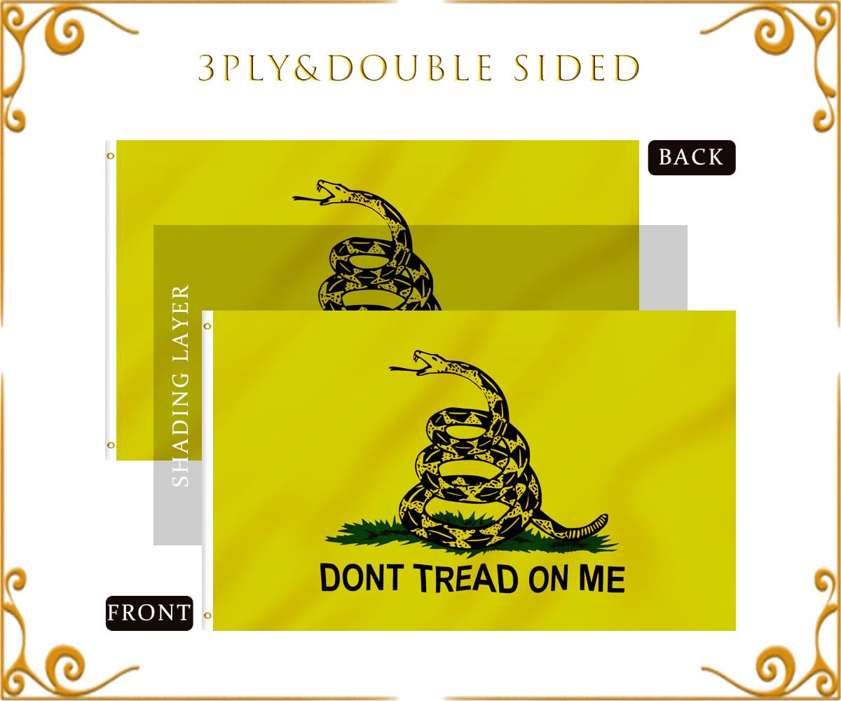 Poliestere Resistente Rfco Bandiera/Banner Gadsden 'Don't Tread On Me' 2x3  Piedi - Poliestere Super Resistente Bandiera Storica USA Don't Tread On Me  2'x3, image size:1200x1000