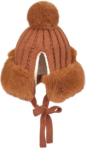Miniatura 9 de Lindo sombrero de felpa suave y mullido de piel sintética para mujer cubierta para las orejas gorro de punto con orejas de gato sombrero térmico
