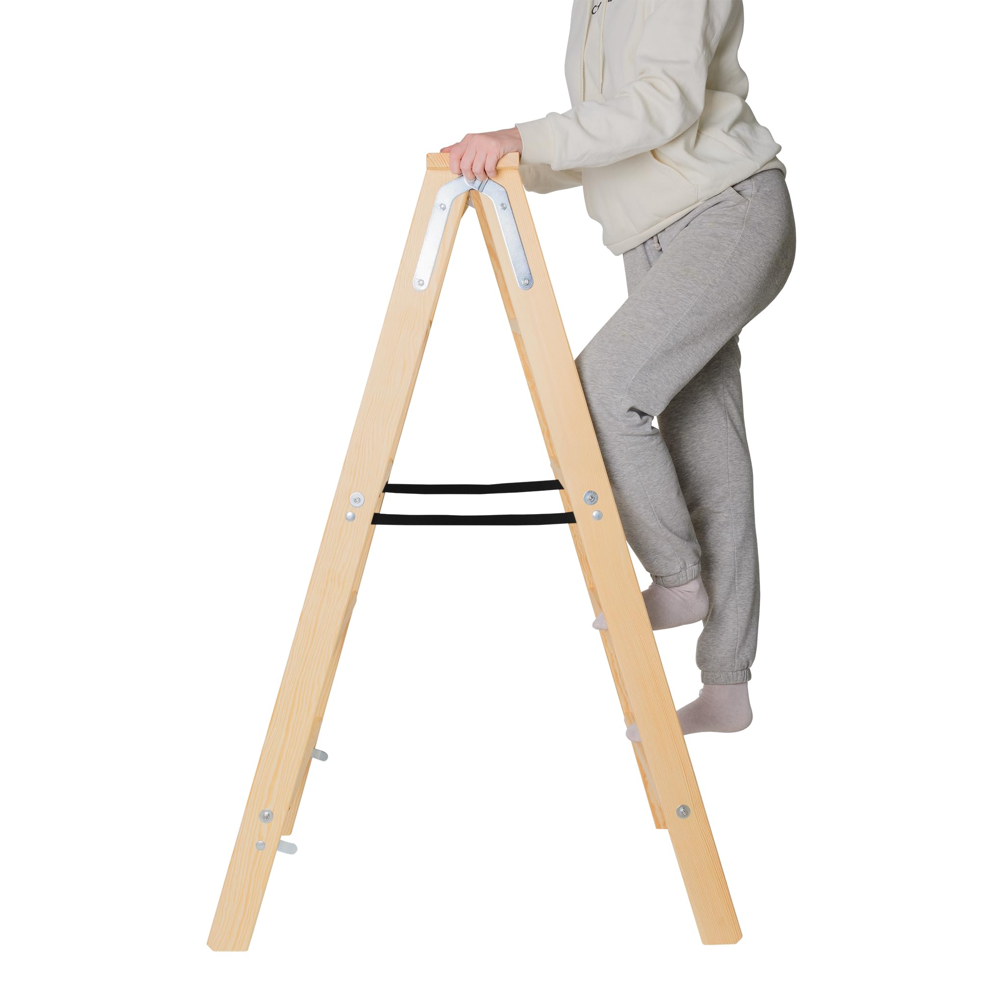 KADAX Escalera de madera plegable de 5 peldaños con gancho de acero, escalera de caballete para pintura, escalera doméstica