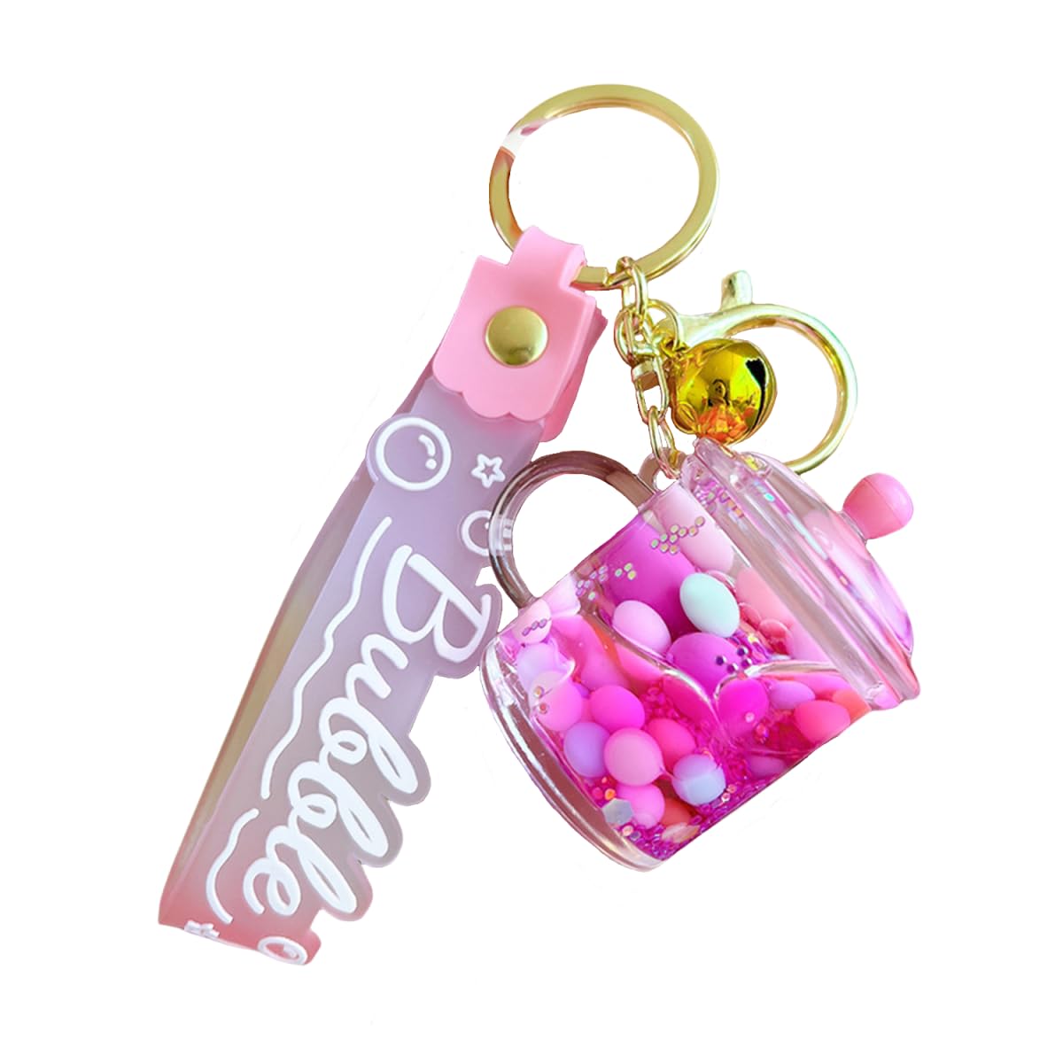 ZDHC Cute Mug Quicksand Keychain Creative Moving Liquid Rainbow Bean Floating Keyring Car Keys Bag Pendant for Women