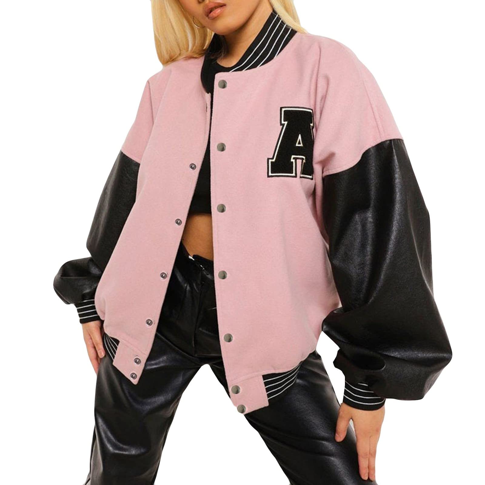 Womens Autumn Warmth Letter Printed Oversized Baseball Jacket