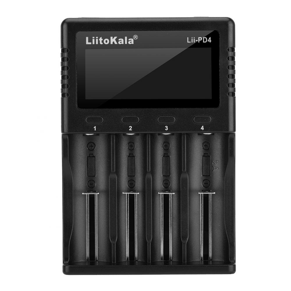 Liitokala LII-PD4 Smart LCD Charger 4 Slot Batería Inteligente Volver Batería Alimentador de Carga 110-240V (Negro) (Negro)