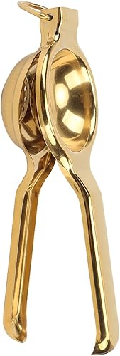 Exprimidor de limón de acero inoxidable, exprimidor ergonómico de mano con mango ultralargo y elevación para la cocina (dorado)