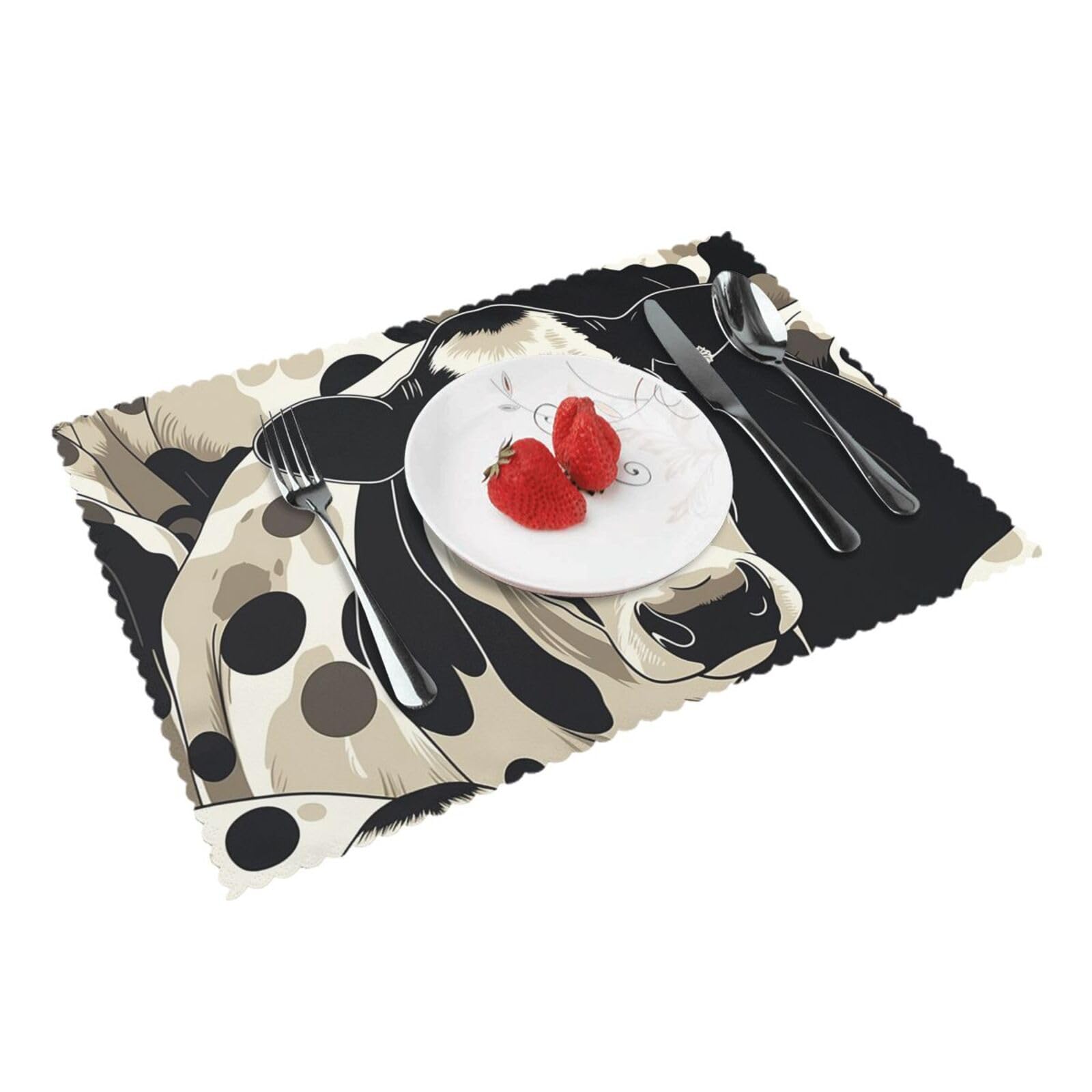 Placemats Set of 4 Heat Resistant Woven Place Mats for Dining Table Black and White Spotted Cow Placemats Washable Wipeable PVC Table Mats Indoor/Outdoor Place Mats for Party Kitchen Decor 30x45 cm