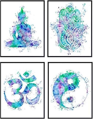 Buddha Art – Zen, Meditation, Yin Yang, Om, Hamsa Hand of Fatima - Inspirational New Age Decor for Wall, Home, Office, Studio, Apartment - Gift for