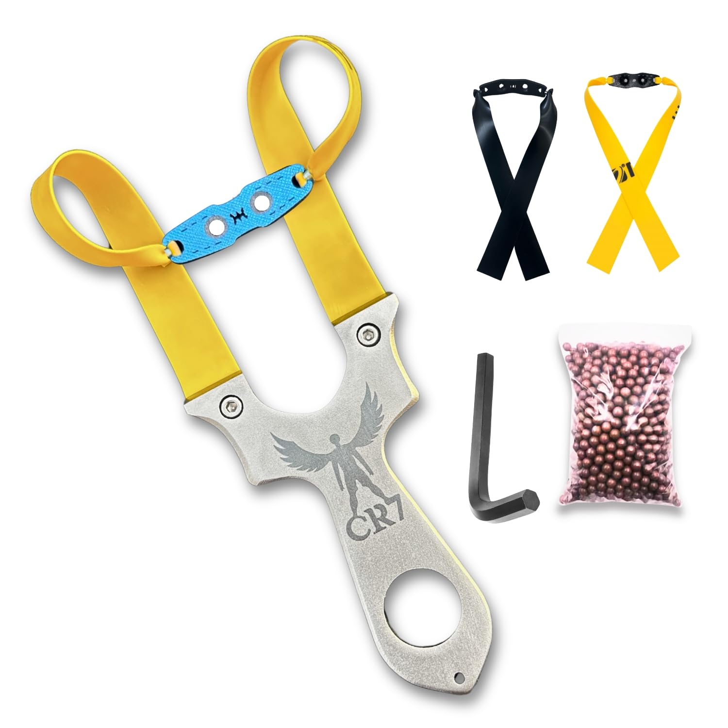 Allan Mark Targets Precise Band for Catapult | CR7 with 0.75mm Yellow and Black Rubber | 2 pcs Gulel Rubber Band | Ball & Key