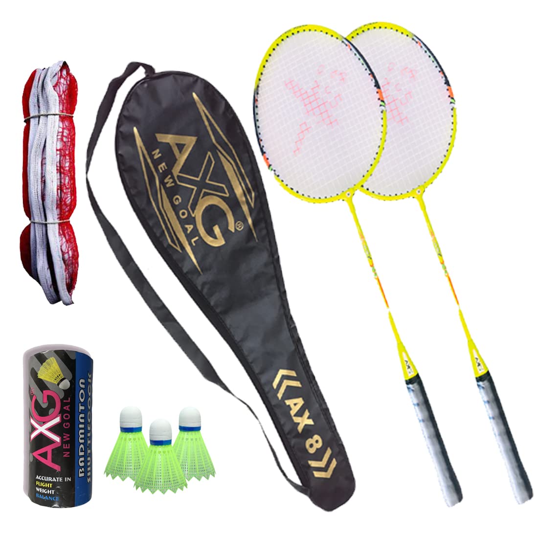 Inevitable Fluorescent Aluminium Racquets, 3 Plastic Shuttles, Net & Cover Badminton Kit (Green)-image-47