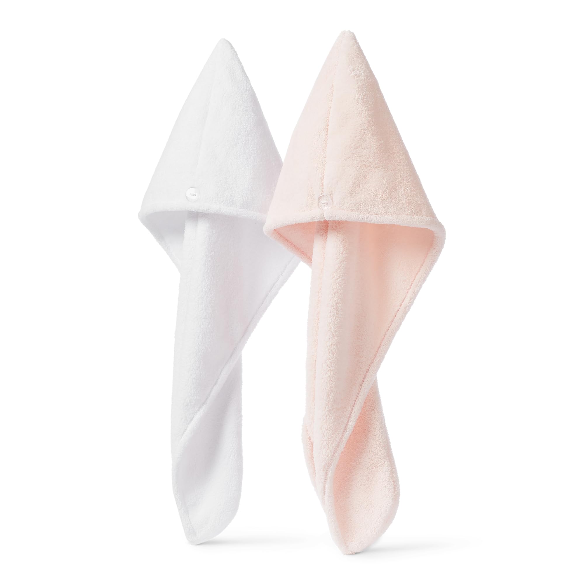 Amazon Basics Quick-Dry Microfibre Hair Towel Wrap, Hair-Drying Towel, White/Pink, 2-Pack โ image 1