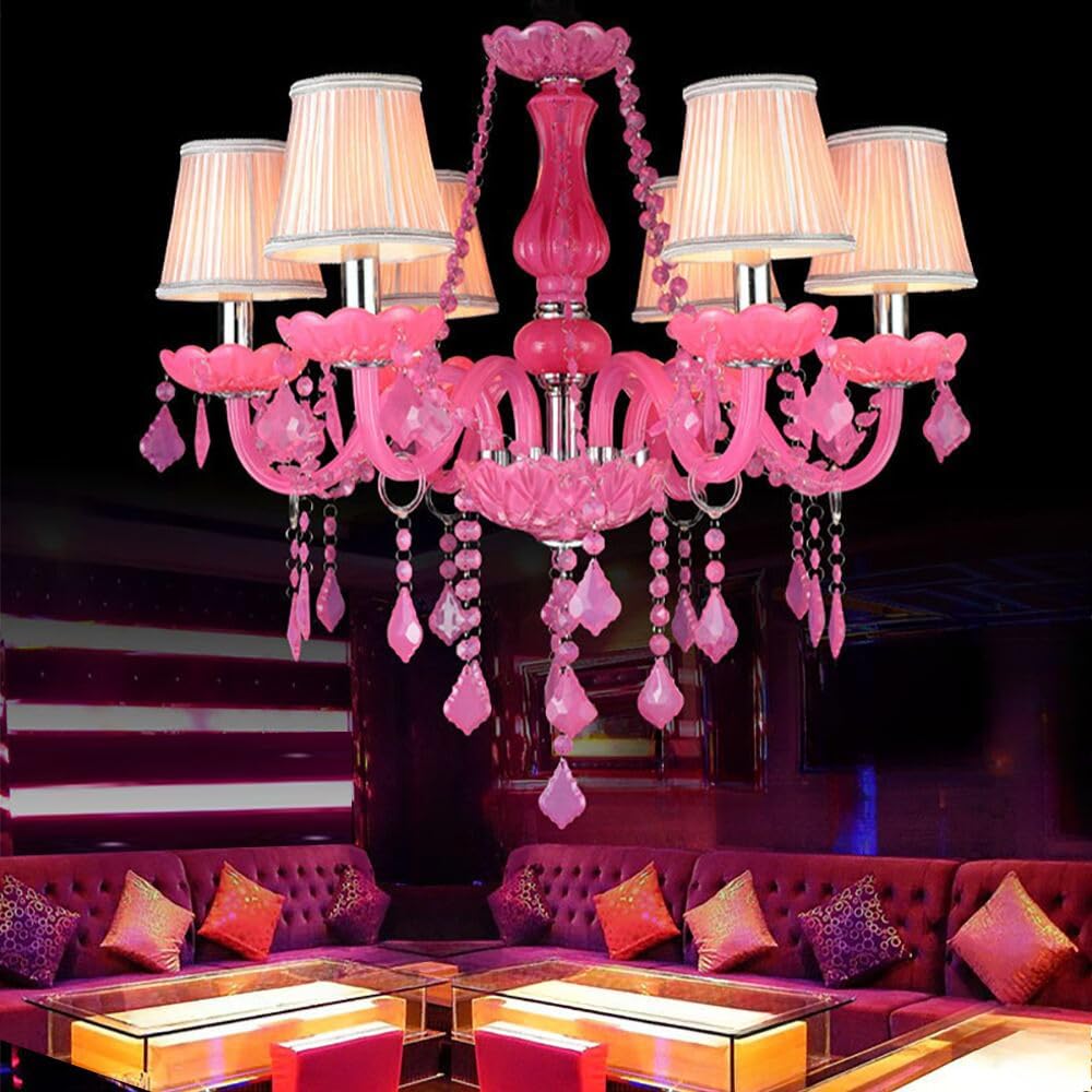 European Crystal Candle Pink Pendent Lamp Luxury Living Room Restaurant Bedroom Girl's Room Villa Hotel Clothing Store Beauty Salon Cafe Bar KTV Chandelier (A B 6 Lights)