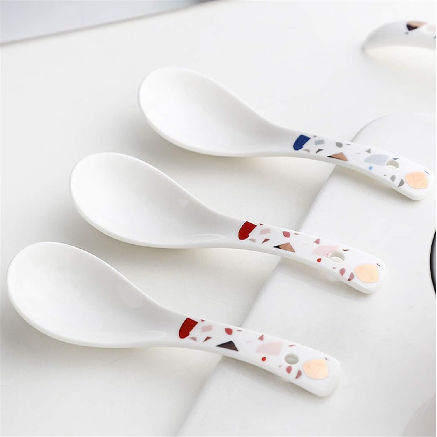 Scoop Ceramic Soup Spoon Set Household Rice Spoon 10 Pieces Nordic Creative Porcelain Soup Spoon 5.3 Inches Long Soup Spoon (Color : A)