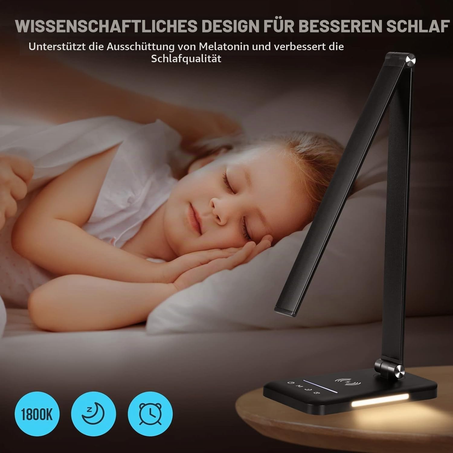 BIENSER Schreibtischlampe LED mit 10W Wireless Charging, USB Ladefunktion, 600LM Bürolampe Tischlampe mit 10 Helligkeits X 5 Farbstufen Dimmbar, Nachtlicht, Memory-Funktion, Auto Timer, 6000K, 24W
