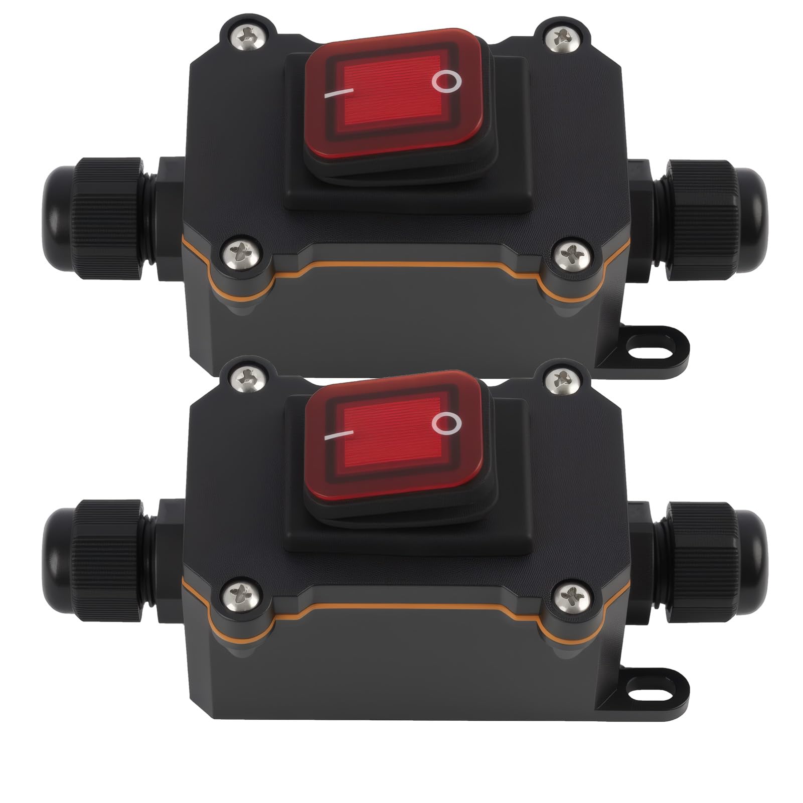 2 Pack IP65 Waterproof Inline Cord On Off Rocker Control with Red Indicator Light, 220V 30A DPST Dual Pole Inline Power Control for Outdoor Indoor Electrical Equipment and DIY Wiring