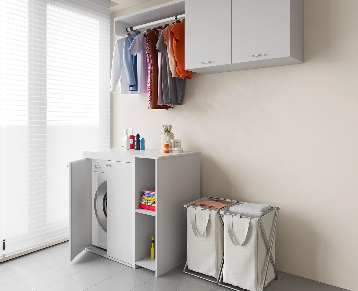 Bonussi Coprilavatrice da Esterno in PVC 95x60x94 cm 2 Ante con Ripiani Laterali Laundry Bianco