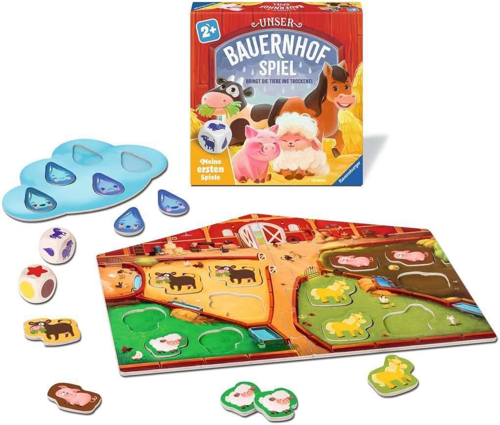 Unser Bauernhofspiel - Kinderspiel ab 2 Jahre: Bringt die Tiere ins Trockene!