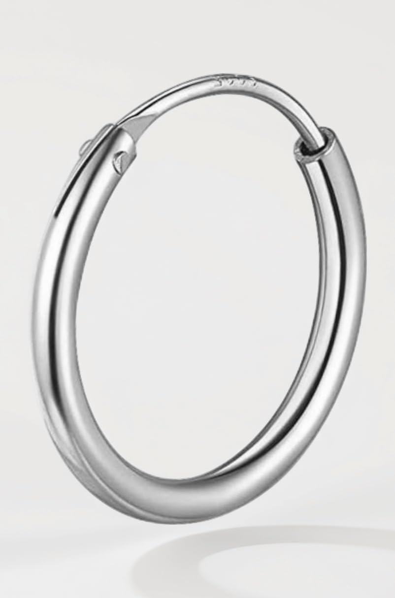 HIGHSPARK 925 Silver Men's Hoop Earring | 92.5 Sterling Silver & Stunning Shine | Single Hoop Thickness 2.0mm (Gauge 12G) & in Sizes 12mm to 20mm | Single Hoop for Men