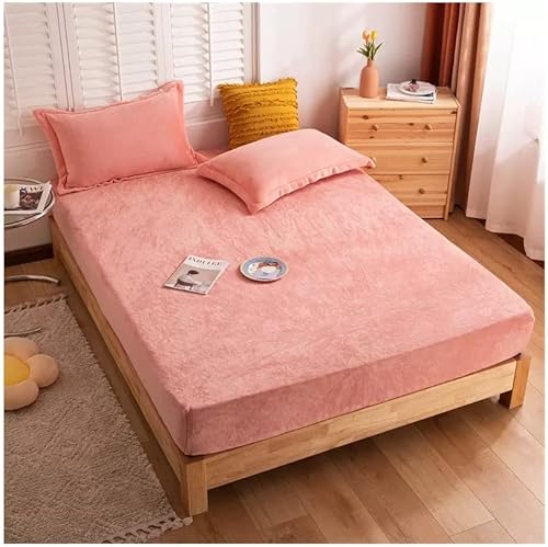 TEVTEV Sábana bajera gruesa y cálida de terciopelo coral con bolsillo profundo, sábana bajera de franela sólida, protector de colchón pequeño,