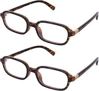 2pcs Rectangle Blue Light Glasses, Retro Square Glasses Small Narrow 90s Blue Light Blocking Eyeglasses for Women Men Computer