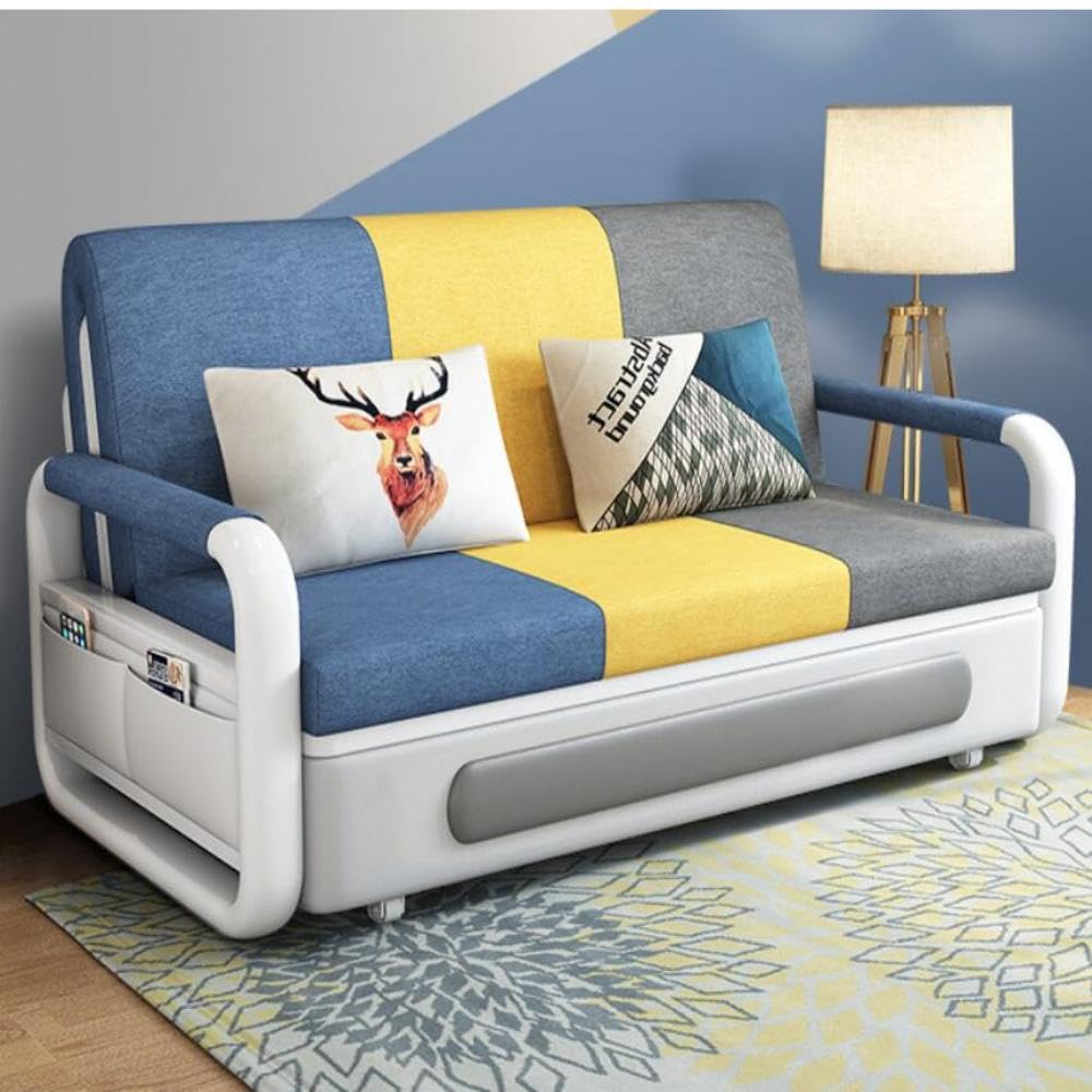 FengMingoo Sofa Bed(Free 2 Throw pillows), Sleeper Sofa,2 in 1 Pull Out Couch Bed with Chaise for Living Room, Save Space,Sofa Sleeper with Storage, Futon Folding Sofa Bed, Linen Couch (108x83x92 cm)