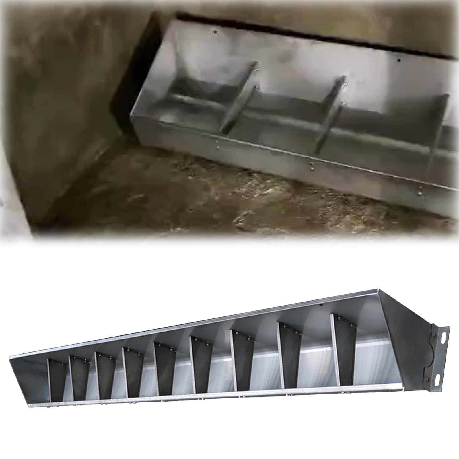 Mangiatoia, mangiatoia Extra Large per Bestiame, Cavalli, capre e maiali - Mangiatoia Aperta in Acciaio Inox 6FT, 5FT, 4FT - Contenitore Resistente per Acqua, Fieno e Cibo (L 200 cm)